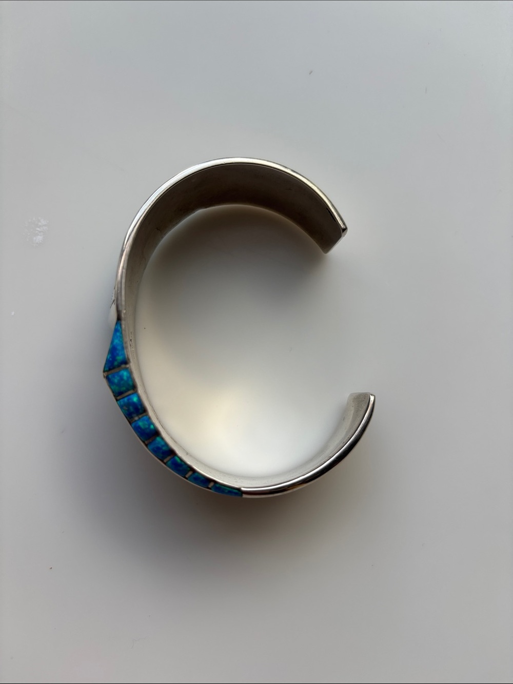 Turquoise Inlay Sterling Silver Kokopelli Cuff Bracelet - Picture 2 of 6
